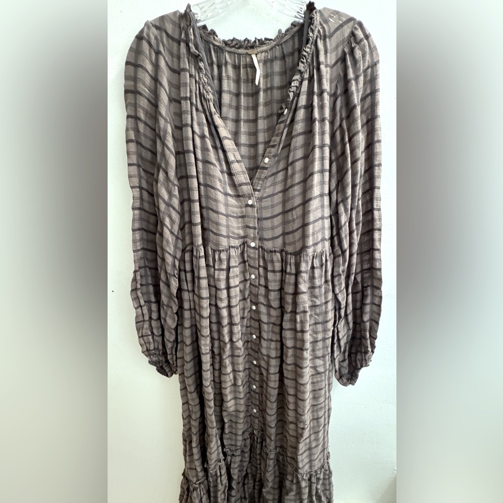 Free people Brown Plaid Button Down Edie Flannel Dress